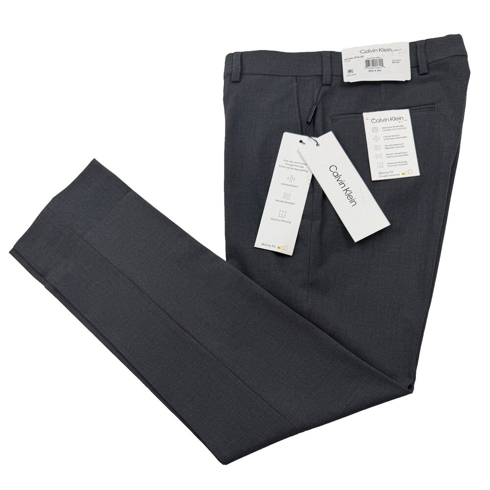 $95 NEW CALVIN KLEIN MENS 29X30 CHARCOAL GRAY SKINNY TROUSERS DRESS PANTS SLACKS